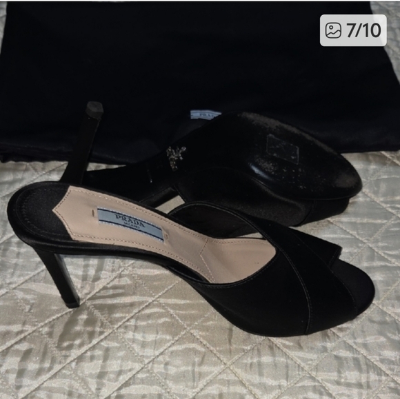 Prada Black Satin Open-Toe Heels - Picture 7 of 10